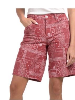 High-Rise Red Bandana Print Bermuda Shorts